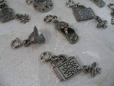   3D Silver Tone Dangle Pail Shove Sun Hat Flip Flops Charm lot  