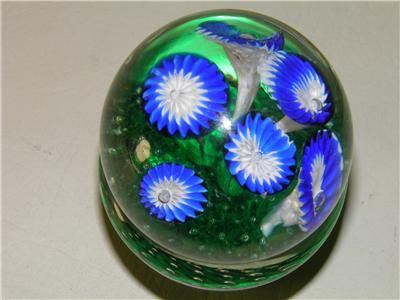 VINTAGE HAND BLOWN ART GLASS FLOWER POT PAPERWEIGHT  