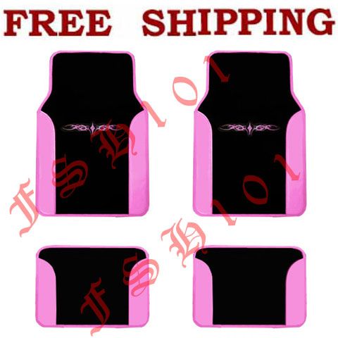 New Set of 4pc Tribal Pink Vinyl Trim Car Truck SUV Carpet Floor Mats 