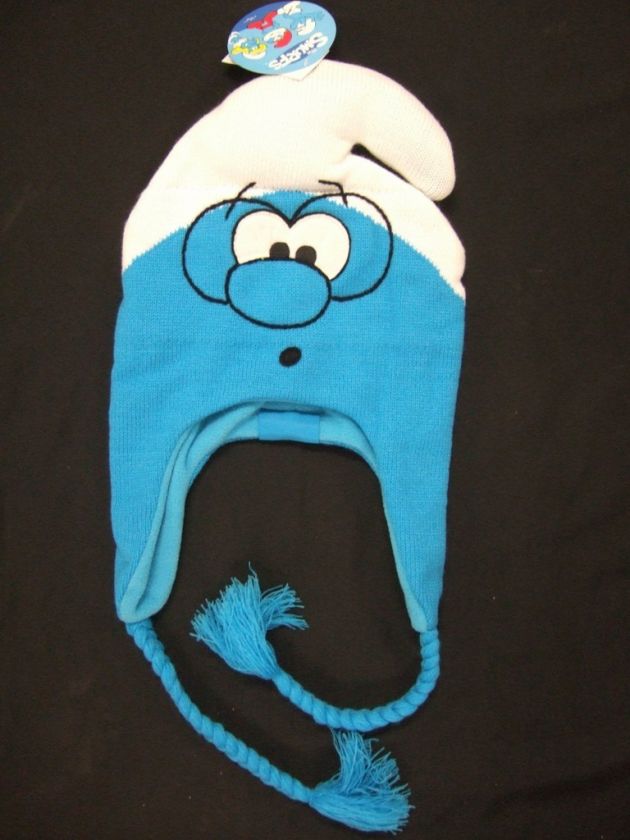 NWT THE SMURFS BRAINY SMURF LAPLANDER BEANIE TASSEL HAT  