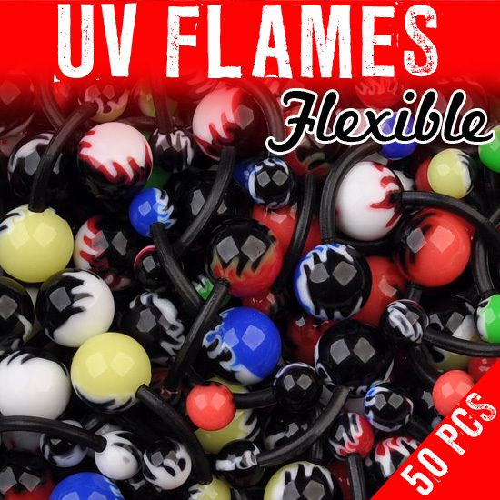   UV Flames Assortment FLEXIBLE Belly Button Rings MIX Piercing Jewelry