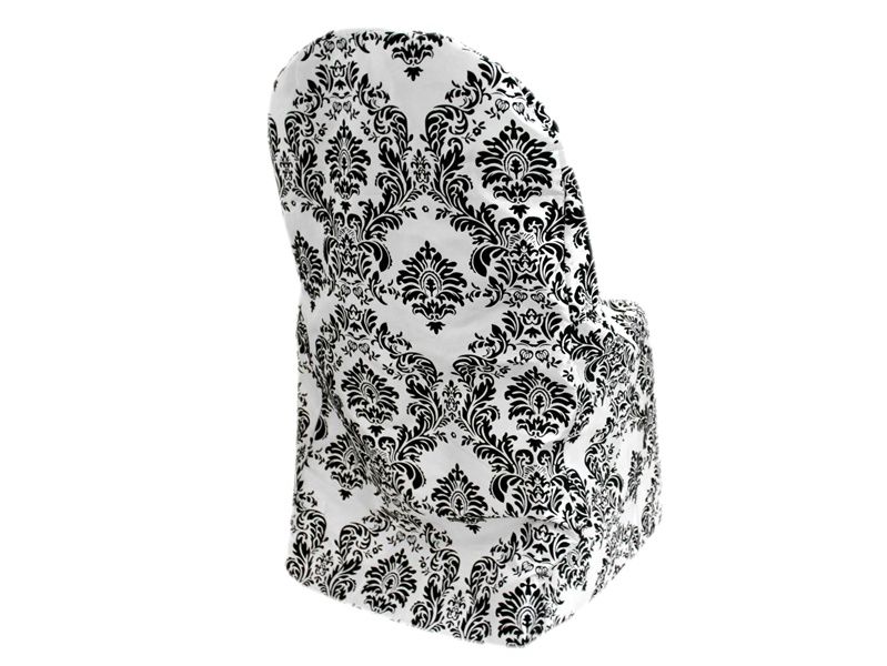 SAMPLE Folding CHAIR COVER Black White Damask Wedding  