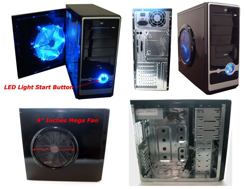 Back 939 Mid Tower ATX Case 550W PSU 9 LED Mega Fan  