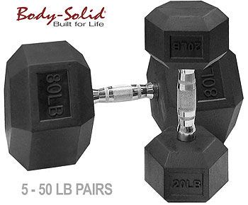 Body Solid Rubber Coated Hex Dumbbell Set (10 Pair of Hex Dumbbells 