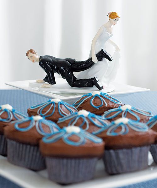 Bride Dragging Groom Funny Couple Wedding Cake Topper  