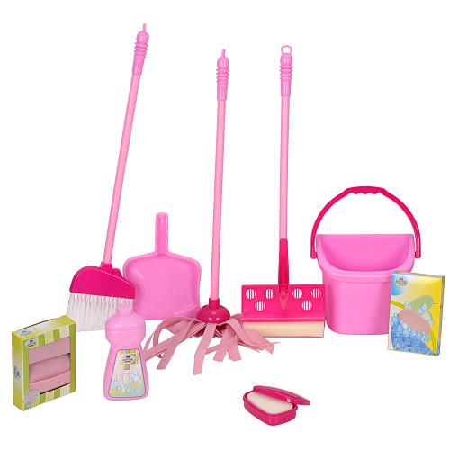 14p Preschool CLEANING SET Kids MOP BROOM BUCKET DUST PAN Toddler Lot 