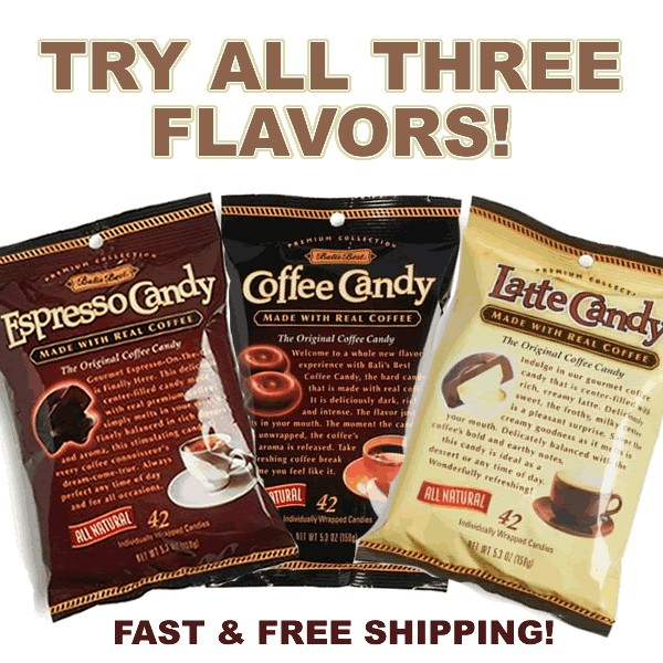 LATTE, ESPRESSO & COFFEE CANDY CAFFEINE ON THE GO 3 BAG  