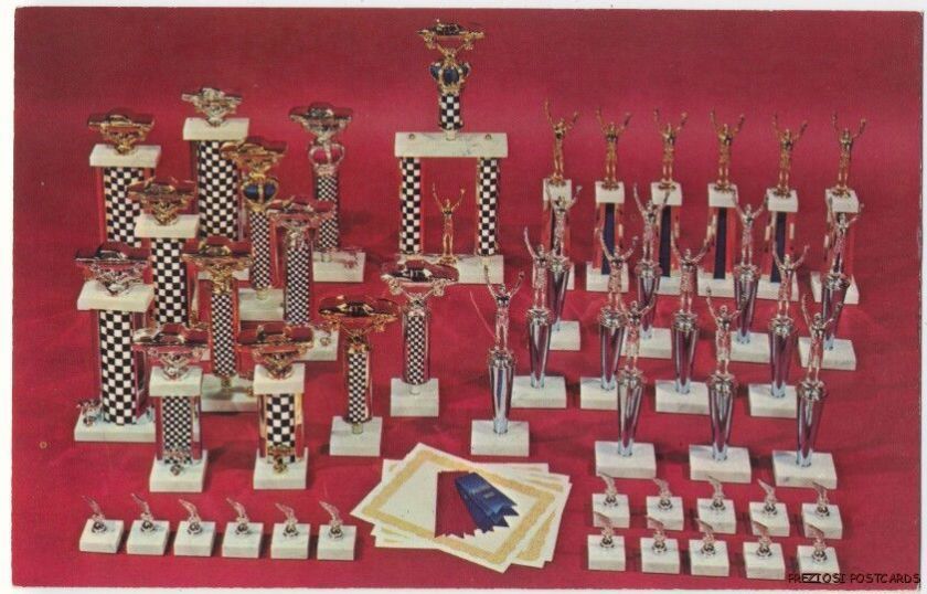 SLOT CAR RACING TROPHIES Ad Postcard 1960s Wesbury LI  