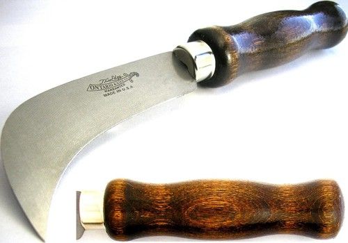   carbon steel hawkbill blade. Hardwood handles. Bulk packed. Made in