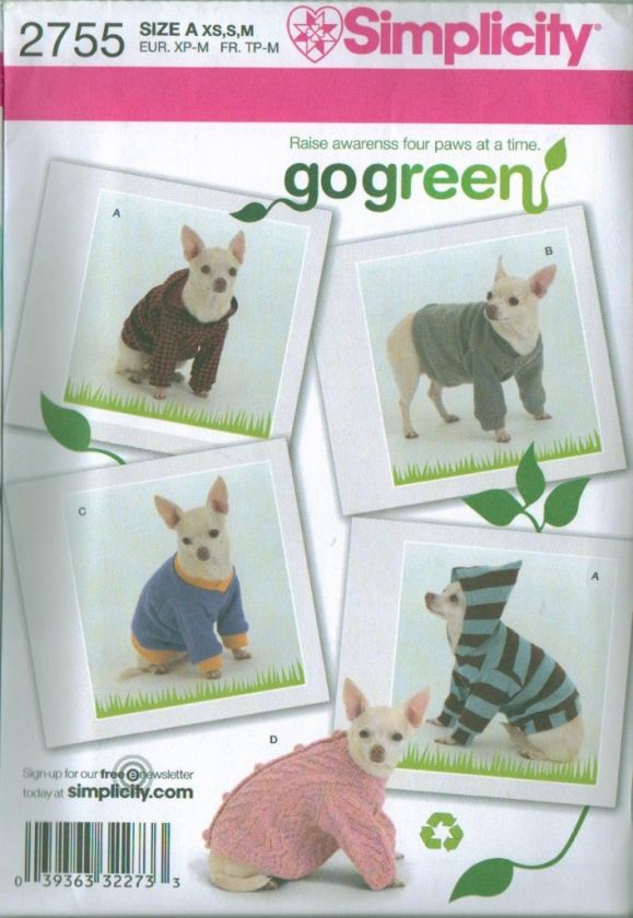 Simplicity Dog/Cat Clothes Pet Clothing Sewing Pattern  