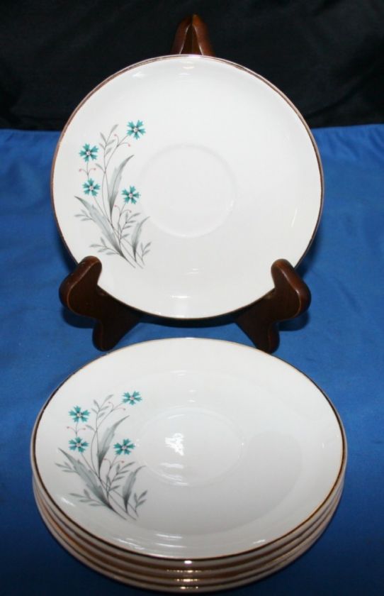 Vtg China Dinnerware Cream Turquiose Flower 5 Saucers  