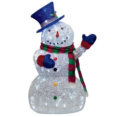 CHRISTMAS 48 LED LIGHTED SUGAR THREAD SNOWMAN LIGHTS OUTDOOR YARD 