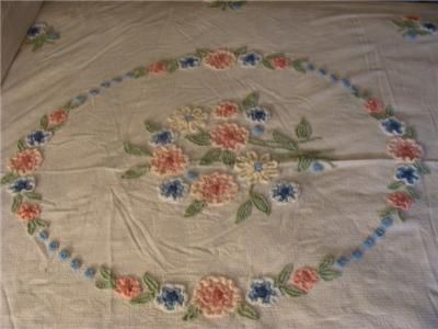 VINTAGE CABIN CRAFTS NEEDLE TUFT FLORAL CHENILLE SUMMER BEDSPREAD 