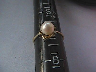 10K Yellow Gold Cultured Pearl and Diamond Ring  