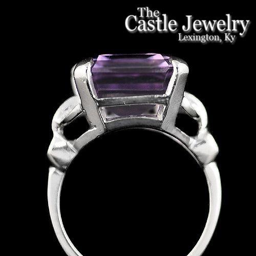 Emerald Cut Amethyst Gemstone 14 Karat Leaf Design Ring  