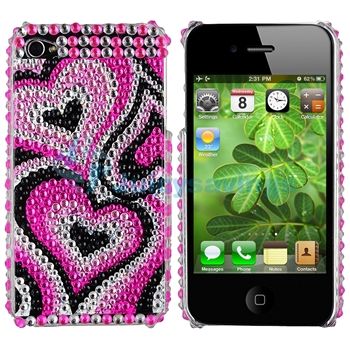 Heart Bling Diamond Hard Case Skin Cover+Privacy Film for Apple iPhone 