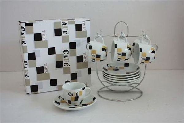 Espresso Cup and Saucer Set for 6 with Stand NEW Gift Idea  