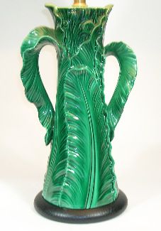 32 High Frederick Cooper Green Majolica Table Lamp  