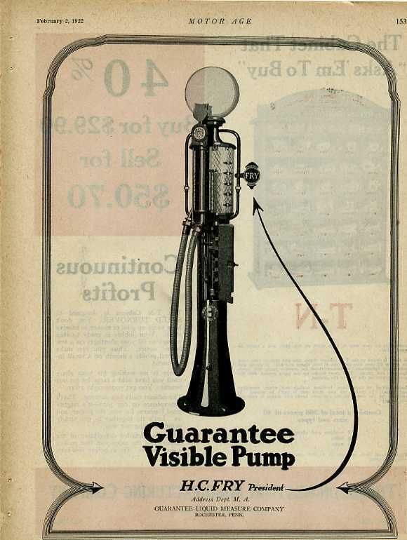 FIVE DOLLAR AD  MYY042   FRY GAS PUMP 1922  ORIG  