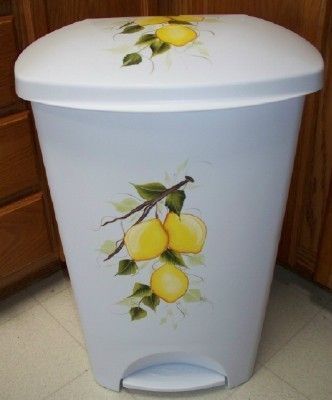 LEMON LEMONS TRASH CAN LAUNDRY HAMPER/HAND PAINTED  