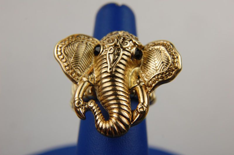 Gold Plated Elephant Stretch Ring. 1 size fits most.#36  