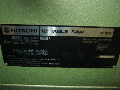 Hitachi / Koki C 12Y 12 Miter / Table Saw w/ Adjustable Blade & Heavy 