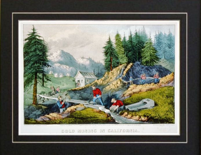 Gold Mining in California Rush Paning 1870 print repo  