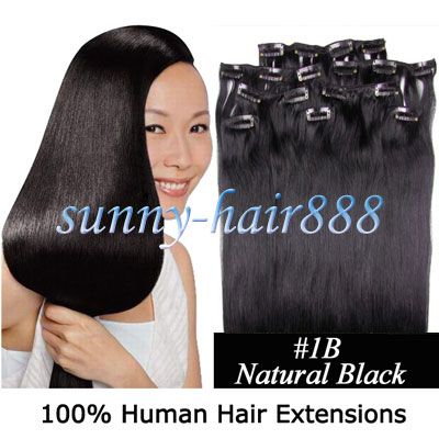 208pcs Remy Clip On Human Hair Extensions #1B, 100g &  