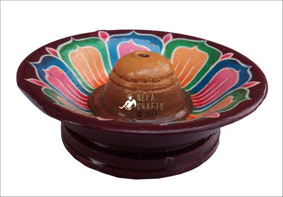 Handpainted Lotus Tibetan Wooden Incense Burner  