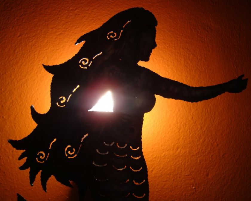 LARGE METAL SCULPTURE MERMAID SCONCE WALL LIGHT LAMP Nautical Beach 