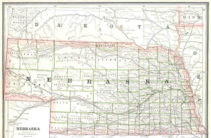 USA NEBRASKA. Kansas verso. Vintage Antique Map.1886  