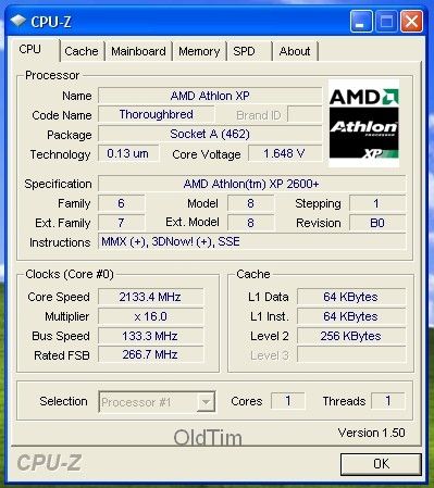 AMD ATHLON XP 2600+ AXDA2600DKV3C 2.13GHz 266 MHz FSB SOCKET 462 CPU 