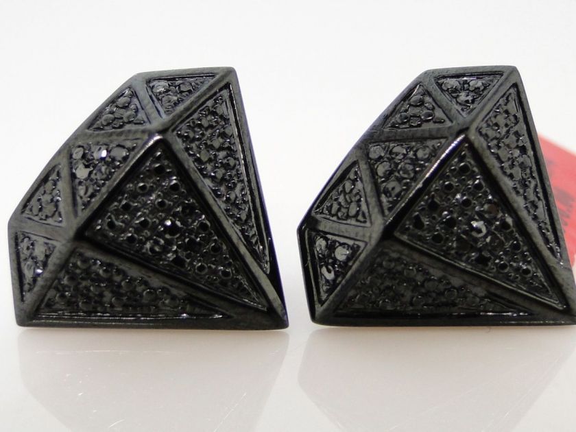 NEW MENS LADIES PENTAGON SHAPED 3D BLACK DIAMOND STUD EARRINGS 18MM 