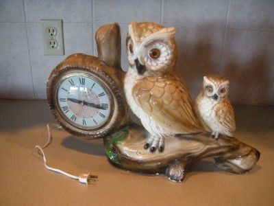 VINTAGE OWL CLOCK POTTERY MANTEL OWL LANSHIRE CLOCK  