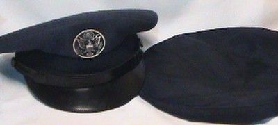   USAF US AIR FORCE OFFICER DRESS VISOR HAT CAP W/INSIGNIA BADGE & COVER