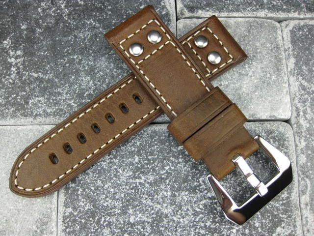 NEW 24mm Military Button Leather Strap Band Fit PANERAI  