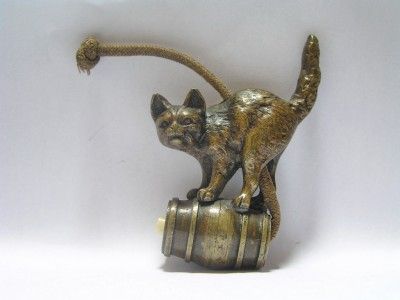 HAGENAU VIENNA BRONZE CAT ON BARREL BELL PUSH RINGER  