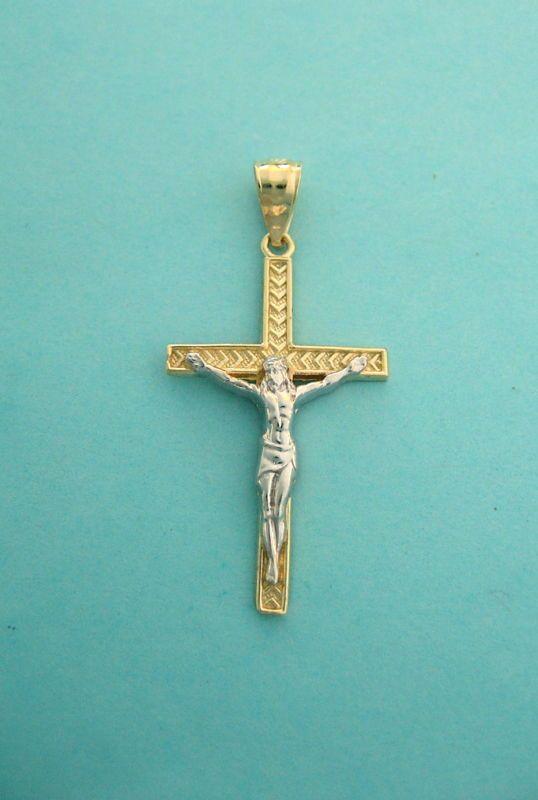 10K Solid Gold Crucifix Cross Charm Religious 1 3/8  