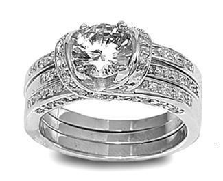 Sterling Silver 925 Womens 2 ring wedding set size 8 CZ  