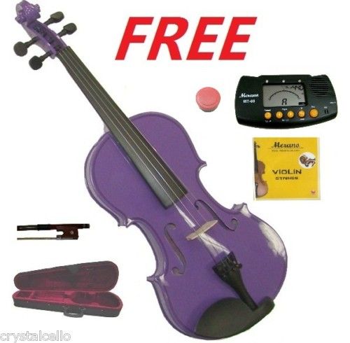 PURPLE VIOLIN,CASE,BOW,2 SETS STRINGS,METRO TUNER  