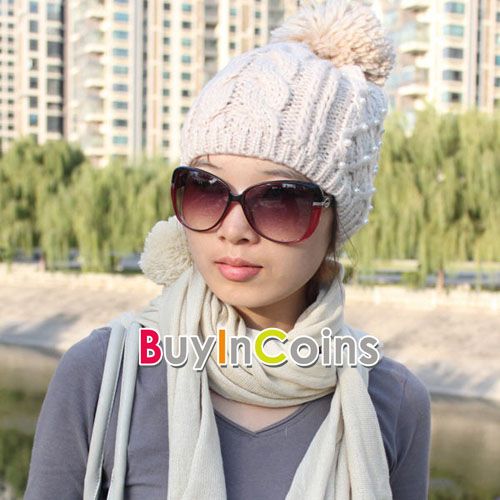 Fashion Cute Lady Warm Ski Winter Knit Scarf Hat Set  