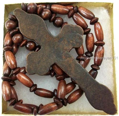 Wood Beaded Big Wooden Cross Necklace dk Brown 29 Long  